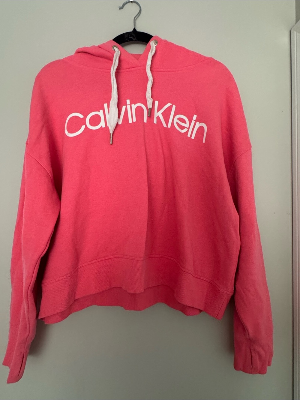 Calvin Klein Coral Pink Logo performance Hoodie with White Drawstrings size xl